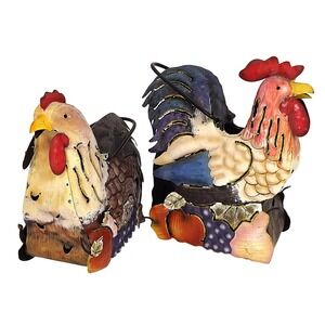 Set of 2 Metal Rooster Lanterns‎ Votive Candle Holders Garden Yard Decor